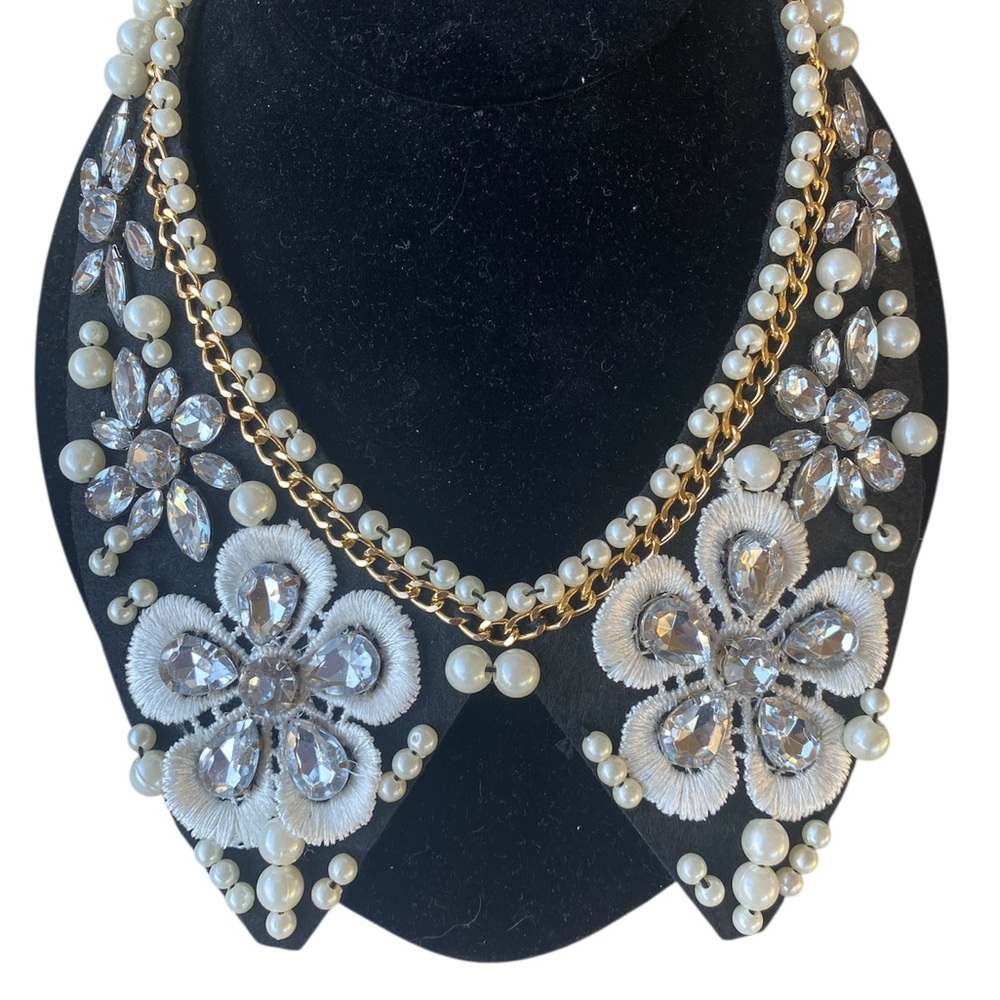 Pearl Rhinestone Bib Collar Necklace Statement Costume Jewelry - Picture 4 of 12